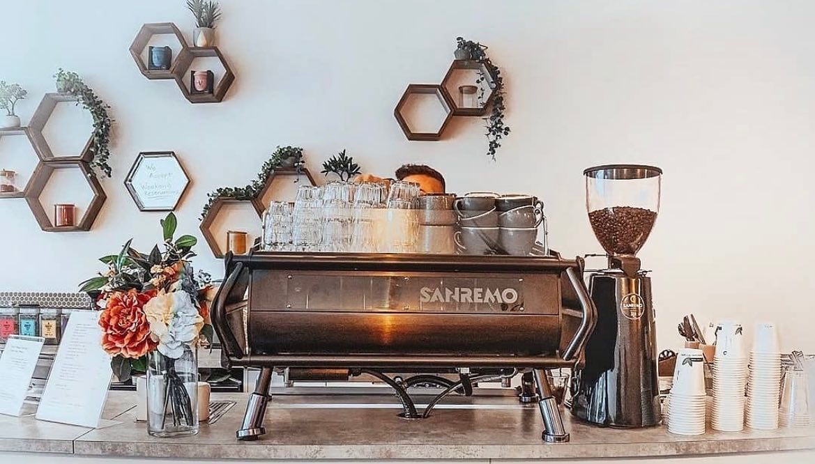 Café counter with espresso machine